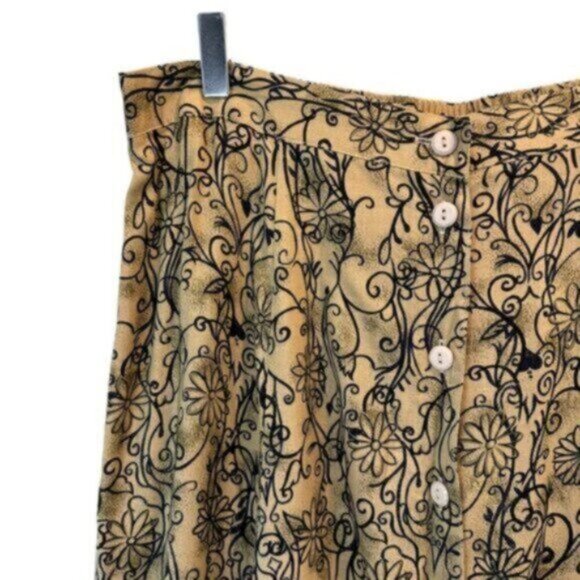 Parsons Place | Tan & Black Floral Print Button Down Maxi Skirt Size XL - Picture 2 of 10